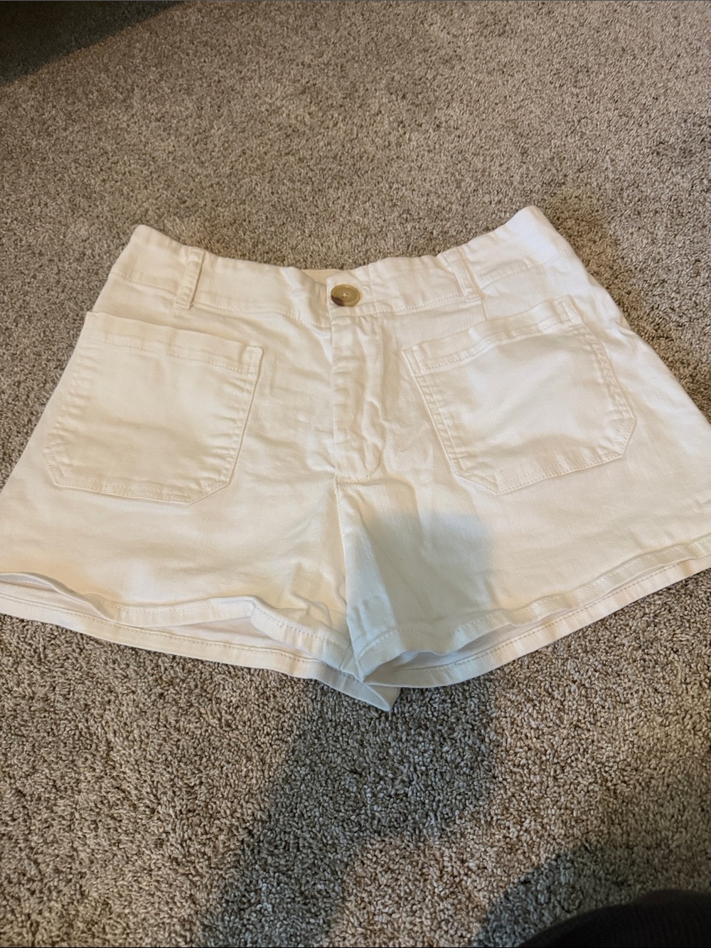 Maeve Cream High-Waist Cotton Shorts with Front Patch Pockets